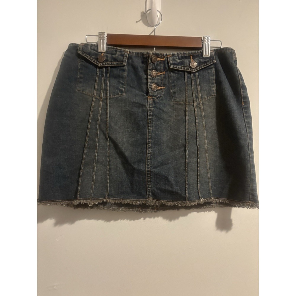 VTG Squeeze Stephen Hardy Mini Skirt Dark‎ Wash Denim Size 9/10 Button Fly